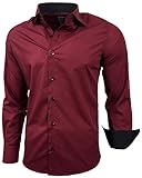 Baxboy Herren-Hemd Slim-Fit Bügelleicht Für Anzug, Business, Hochzeit, Freizeit - Langarm Hemden für Männer Langarmhemd R-44, Farbe:Bordo, Größe:L