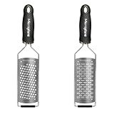 Microplane Reibe Sternenklinge Edelstahl Schwarz Gourmet Serie & 2-Wege-Schneide Reibe Edelstahl Schwarz aus der Gourmet Serie für Hartkäse, Apfel, Karotte, Zucchini und Schok