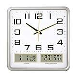 YANLI2233 wanduhr Creative Square Wanduhr LED Digital Time Temperature Display Stumm Multifunktionsuhr Nachtlichtfunktion Wanduhr Zimmer deko (Color : Silver)