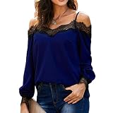 NPRODLO Damen Rückenfrei Kalte Schulter Aushöhlen Spitzenbesatz Sexy Crop Tanktop Bluse Frauen Beiläufige Übergröße Langarm Einfarbig Klassisch Bequem Lose Spaghetti Strape Camisole Weste Cami S