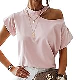 maozuzyy T-Shirt Kurzarmhemden Damen T-Shirt Halfter One Shoulder Kurzarm Weiß Schwarz Solide Damen T Shirts Damen Sommer Casual T Shirts Tops T-Shirt Femme-Colore_Rosa_L