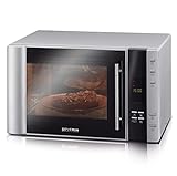 SEVERIN 3-in-1 Mikrowelle mit Grill und Heißluftfunktion, Minibackofen mit 10 Automatik-Programmen, multifunktionale Mikrowelle mit Drehteller und Grillrost, silber/schwarz, MW 7825