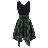 GOKOMO Damen Ärmelloses Kariertes Spleißen Kleid Trägerlos Schlank Taille Schnürung Unregelmäßiger Saum Rock Elegant Sexy Party Damen Trägerlos Kleid Stilvoll Freizeit Damen Kleidung(S,01#grün)