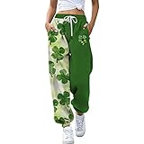 Damen Jogginghose Sporthose Elastisches Gummiband Freizeithose mit Hoher Taille Lockere Hose Sweathose Yogahose Damen Sporthosen Loose Fit Elastischer Bund Fitnesshose Frauen Traininghose L