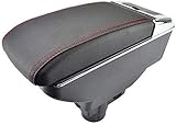 Double Layer Drehbare Armlehne for Op-el Corsa D 2006-2014 Mittelkonsole Lagerung Armauflagen Thema Storage Box Arm Handlauf Box Mittelarmlehne Box Cover (Farbe : Black with Red thread)