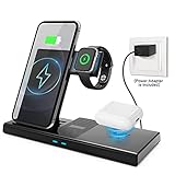 Kabelloses Ladegerät 4 in 1 Wireless Charger Mit QC 3.0 Adapter Schnell Ladestation Qi-Zertifiziert für iWatch 5/4/3/2/1 iPhone 12 11 Pro/11 Pro Max/XS, Samsung Galaxy S20 usw