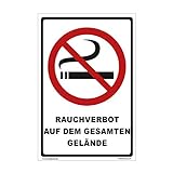 kleberio® Rauchen verboten Schild Kunststoff - Rauchverbot auf dem gesamten Gelände - 30 x 20 cm Nicht Rauchen Schild Rauchverbotsschilder Hinweisschilder Verbot Rauchen verboten no Smoking