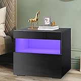 SHUTING2020 Nachtständer LED Kaffeetische Teetisch Nachttisch Schublade Wohnzimmermöbel Moderne Nachttisch-Datei-Kabinett-Speicherorganisator Nachttische (Color : Black)