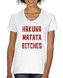 Comedy Shirts - Hakuna Matata Bitches - Damen V-Neck T-Shirt - Weiss/Rot Gr. M