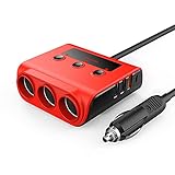 Zigarettenanzünder Verteiler USB C Auto Ladegerät,120W 3-fach mit Getrennte Schalte Und 4 USB Ports Zigarettenanzünder, mit 20W mit Typ C/QC3.0, 12V/24V Austauschbare Sicherung für GPS/D