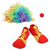 VORCOOL Karneval Clown Kostüm Bunte Clown Perücke Clown Rote Nase Spaß Clown Schuhe Cosplay Requisiten Clown Party Dress Up - 1 S