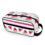 Große Kapazität Make-up-Tasche Organizer Streifen Obst Wassermelone Muster Reise Tragbar Kosmetikkoffer Kulturbeutel Aufbewahrungstasche Waschtasche für Frauen M