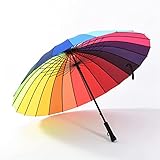 Regenbogen Regenschirm 24 Rippen Golfschirm Langer Griff Gerader Stabschirm Resistent gegen starken Regen und Wind Unisex Reg