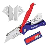 WORKPRO Teppichmesser Faltbares Universalmesser, Cutter Messer mit Klingenaufbewahrung und Gürtelclip, mit 15PC Ersatzkling