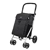 CARLETT | Einkaufstrolley mit 4 Rädern | Lett470 CLASSIC family | Zusammenklappbarer Einkaufswagen mit großer Tasche 32kg, 64L Einkaufstasche, 10,5L Thermotasche und Rückfach | Volcano Schw