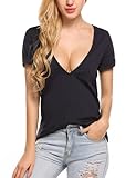 UNibelle T-Shirt Damen Sexy Oberteil Tiefer V-Ausschnitt Bluse Kurzarm Shirts Sommer Tops S-XXL