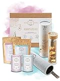 Mom to Mom® Klapperstorchtee Box (Zyklustee 1 und 2) + Glas Thermosflasche mit Fruchteinsatz 500ml und XL Nachfüllpacks - Frauenmanteltee -Schwangerschaftstee - Himbeerblättertee (Bio)