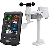 National Geographic Wetterstation Funk mit Außensensor Wetter Center 5-in-1 Colour mit Außensensor für Temperatur, Luftfeuchtigkeit, Luftdruck, Windmesser und Regenmesser, schw