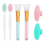 2 Stücke Silikon Peeling Lippenbürsten Werkzeug Doppelseitiger, 2 Stücke Silikon Gesichtreinigungs Bürste Pinsel Pads und 2 Stücke Maskenpinsel Gesicht Silikon für Alle Hauttyp