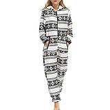 Damen Winter Flanell PJ Set Frauen Weihnachten Einteiler Onsies Nachtwäsche Pyjama Kapuze Overall Strampler Nachtwäsche, Schwarze Schneeflocke, 46