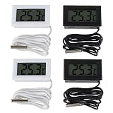 BOJACK 4-teiliges Kühlschrank-Thermometer, Digitales Thermometer LCD mit Wasserdichter Sonde für Kühlschrank, Gefrierschrank, Aquarium, Eingebettetes Thermo-Hygrometer (2 Stück Schwarz und 2 Weiß)