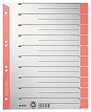 Leitz Register für A4, Deckblatt und 10 Trennblätter, Taben individuell zuschneidbar, 25 Stück, Überbreite, Grau/Rot, 100% Recyclingkarton, 16523025