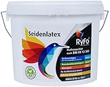 RyFo Colors Seidenlatex 6l (Größe wählbar) - hochwertige zertifizierte Profi Wandfarbe, seidenmatte Innen-Dispersion, Latexfarbe, weiß, scheuerbeständig, Nassabriebklasse 1, lö