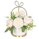 Hobyhoon Künstliche Blumen im Topf, Unechte Deko kunstblumen wie echt Gefälschte Hortensien seidenblumen für Hochzeitsdeko, Tischdeko, Wohnzimmer, Schlafzimmer, Zimmer Deko (Marmortopf - Pink)