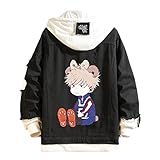 EDMKO My Hero Academia Jeansjacke Kapuzenpullover Casual Bakugou Katsuki Jean Hoodie mit Kapuze für Herren Damen Pullover Sweatshirt Outwear Mantel,Schwarz,XXL