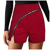 Damenhose mit farbigem Knopf, mittelkurz, belüftet, mit Reißverschluss, rot, 34-37