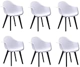 SAM 6er Set Schalenstuhl Luis, Weiß, ergonomisch geformte Sitzschale aus Kunststoff, bequemer Esszimmerstuhl im Retro-Design, Holzgestell aus Buche schwarz lack