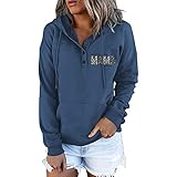 Hoodie Damen Kapuzenpullover Herbst Winter Frauen Freizeit Sport Langarm Sweatshirt Streetwear Kapuzenpulli Tops Warm Pullover V-Ausschnitt Kapuzenpullover Knopfleiste Ausschnitt Lose Casual Ob