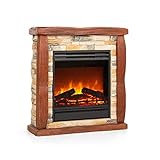 Klarstein Lienz Elektrokamin - Kamin elektisch mit LED-Flammeneffekt, Elektro Kamin mit 1800 W Leistung in 2 Heizstufen, Wochentimer, Thermostat, Fernbedienung, dimmbar, Steinoptik / Kastanienb