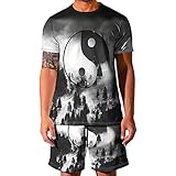 URVIP Herren Sommer Zweiteiler Berg 3D Bedrucktes Cooles Short-Jogginganzug Trainingsanzug Kurzarm T-Shirt Shorts Freizeit Sportanzug Männer Kurze Hose Set Gym Outfit Multi-07 5XL