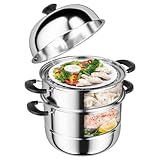 Kerykwan Dampfgarer aus Edelstahl, 3 Etagen, Kochgeschirr, Saucepot mit gehärtetem Glasdeckel, 10 Qt Dampfgarer für Gemüse und Lebensmittel, Dampfgarer für Gasinduktion, Grill, Herd (27,9 cm/10 qt)