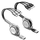 Multi-USB-Einziehbares Ladekabel,2Pack 3-in-1-USB-Ladekabel UZAHSK Mit iP/Micro/Typ-C-Anschluss,Kompatible Tablets Android Samsung Huawei Phone XS/X/8/7 Verwenden Sie nur das Aufladen. (schwarz+grau)