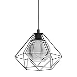 EGLO Pendelleuchte Vernham, 1 flammige Hängelampe Vintage, Industrial, Retro, Hängeleuchte aus Stahl und bedampftem Glas, Schwarz, Schwarz-Transparent, Esstischlampe hängend mit E27 Fassung, Ø 32,5