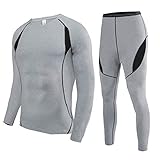 SAGUARO Thermounterwäsche Set Herren Winter Funktionsunterwäsche Männer Atmungsaktiv Warm Skiunterwäsche Grau Gr.L
