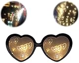 SALUCIA 2 Paars 3D Spezialeffekt Brille mit Herzeffekt ,Herzbrille Beugungs Brille 3D Brille Beugungsbrille Pfirsich Herzförmiges Licht in Liebe Spezial Effekt Brille (2 Paars, 01# Schwarz)