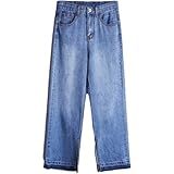 Jubaton Geschlitzte Cropped-Hose Locker und dünn Farblich passende Hose mit geradem Bein und offenen Kanten Damenjeans Bequem Modisch Und Lässig 32