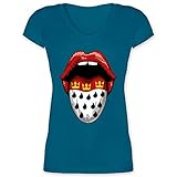Karneval & Fasching Kostüm Outfit - Köln Wappen Mund - L - Türkis - T-Shirt - XO1525 - Damen T-Shirt mit V