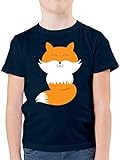 Tiermotiv Animal Print - Süßer Fuchs - 104 (3/4 Jahre) - Dunkelblau - t-Shirt Fuchs Kinder - F130K - Kinder Tshirts und T-Shirt für Jung