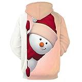 Herren Weihnachten Hoodies 3D Druck Lustige Hässliche Pullover Damen Neuheit Sweatshirts Leichte Xmas Pullover mit Tasche, Pink3, XXS