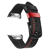 TRUMiRR Ersatz für Gear Fit 2 Armband, Doppelt Farbe Echtes Leder Uhrenarmband Edelstahl Verschluss Armband Sport Ersatzband für Samsung Gear Fit 2 SM-R360 / Fit2 Pro SM-R365 Smartw