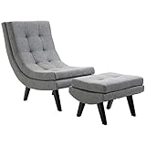 HOMCOM Sessel mit Fußhocker Relaxliege Chaiselongue Kautschukholzbeine Leinen Grau 65 x 94 x 92