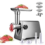 BenRich Fleischwölfe Elektrische Wurstmaschine Mit Metallplatten in 3 Größen und Kibbe-Aufsatz und Kibbe-Aufsatz Max 2800W für den Heimgebrauch Silb
