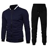 Julhold 2-teiliges Sportanzug Tracksuit Herren Jogginganzug Stehkragen Einfarbig Karierter Reißverschluss Pullover Sweatshirt Baseball Uniform Herbst Winter Fitness Trainingsanzug (01 Marine, M)