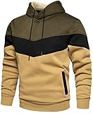 PADOLA Unisex Hoodie Patchwork Pullover Herren Farbblock Langarm Sport Sweatshirt Kapuzenpullover mit Tasche(Armeegrün,M)