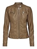 ONLY Damen Kunstlederjacke Bandit Stehkragen Biker-Style Cognac 36