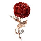 GJF Broschen & Anstecknadeln Frauen Mädchen Perle Brosche Rote Rose Clip Pin Für Cocktail Party Hochzeitsstrauß